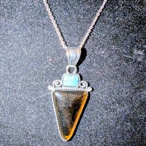 Amber and Turquoise Silver Necklace
